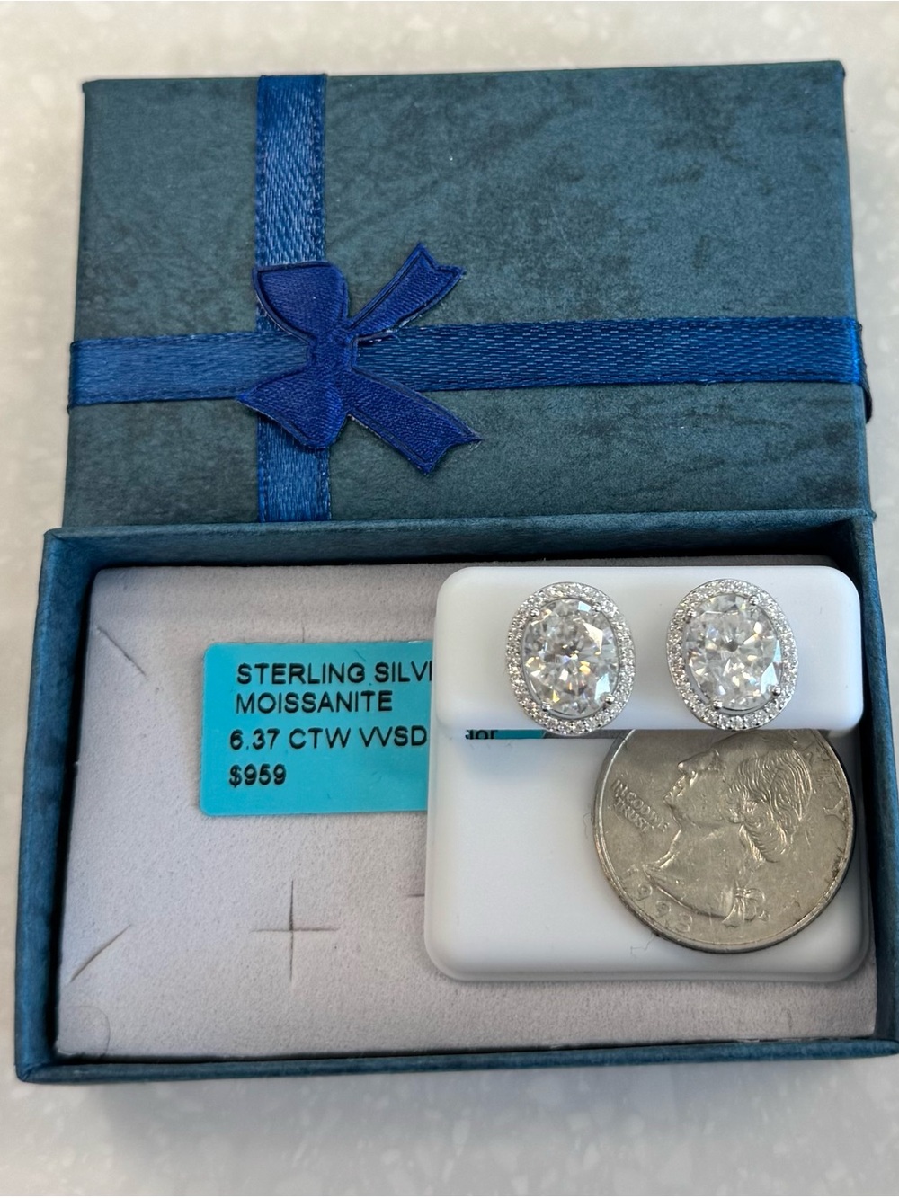 Sterling Silver White Moissanite Oval Halo Stud Earrings